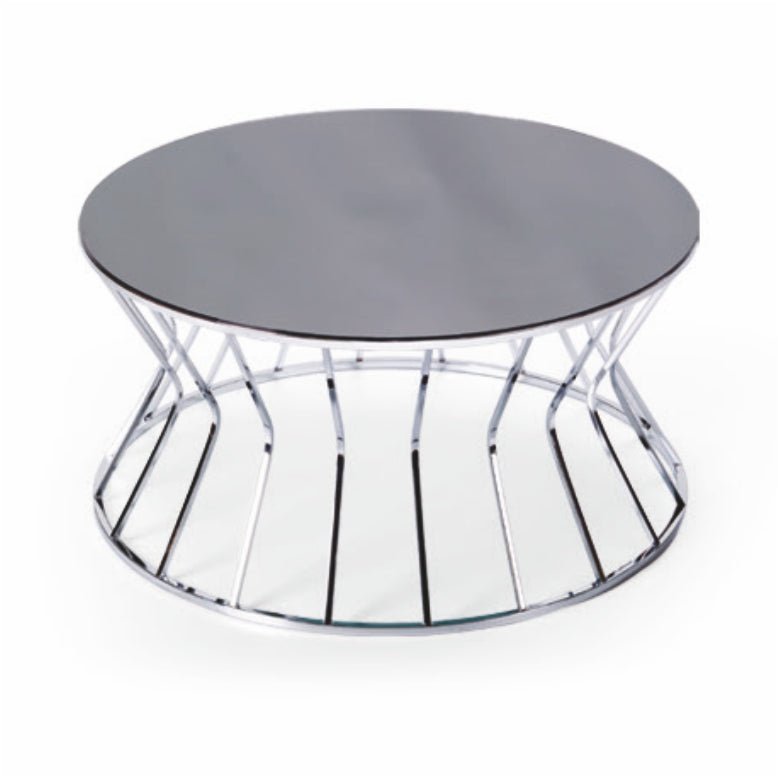 Ronde Salontafel – Spiegelglazen Blad – Verchroomd Metalen Onderstel